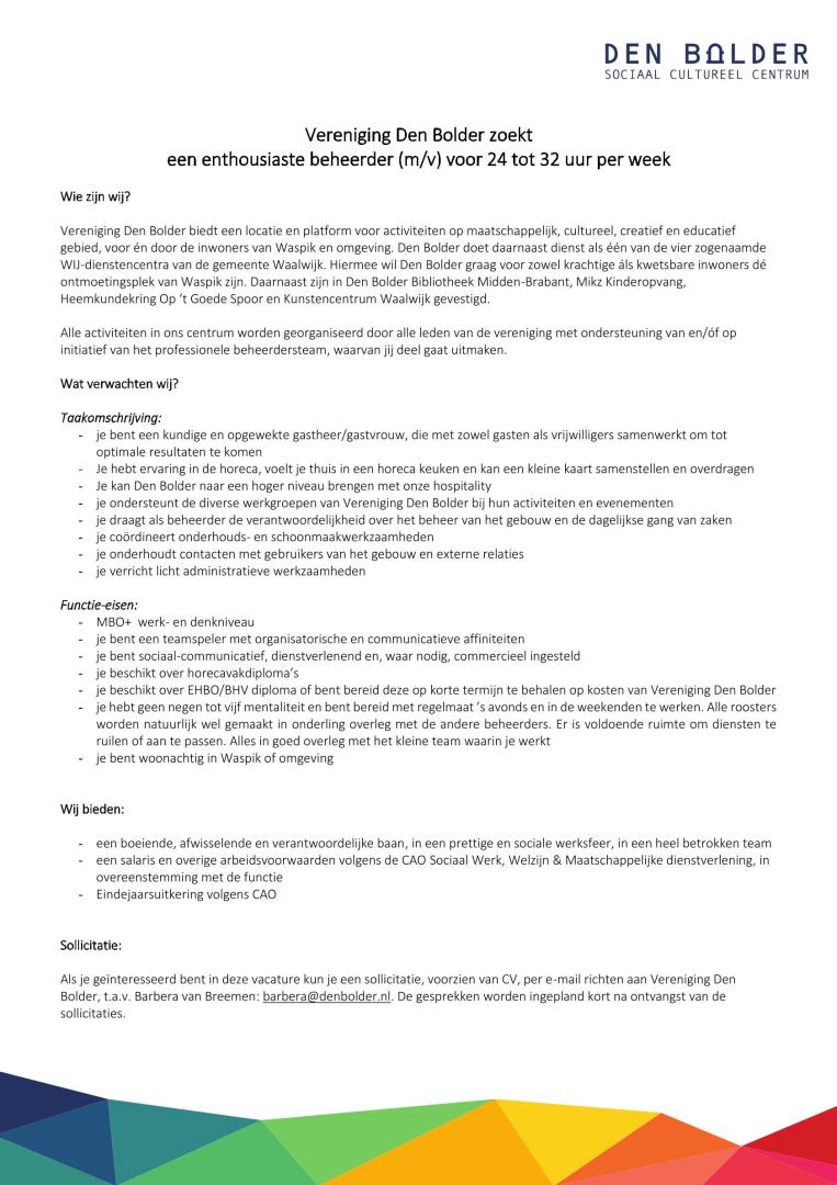 vacature beheerder 2026